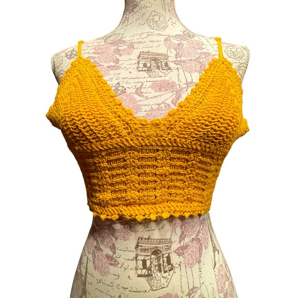 SHEIN Tops - Shein Mustard Crochet Crop Top Bracelet Adjustable Leaf Design 60%Cotton Size XS